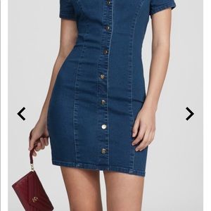 Off shoulder denim dress.